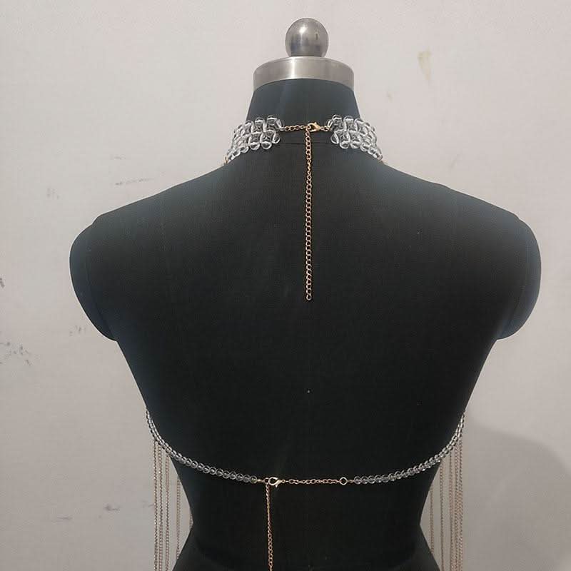 Halter hollow out metal chain backless cut out top  | Festival Outfits Women