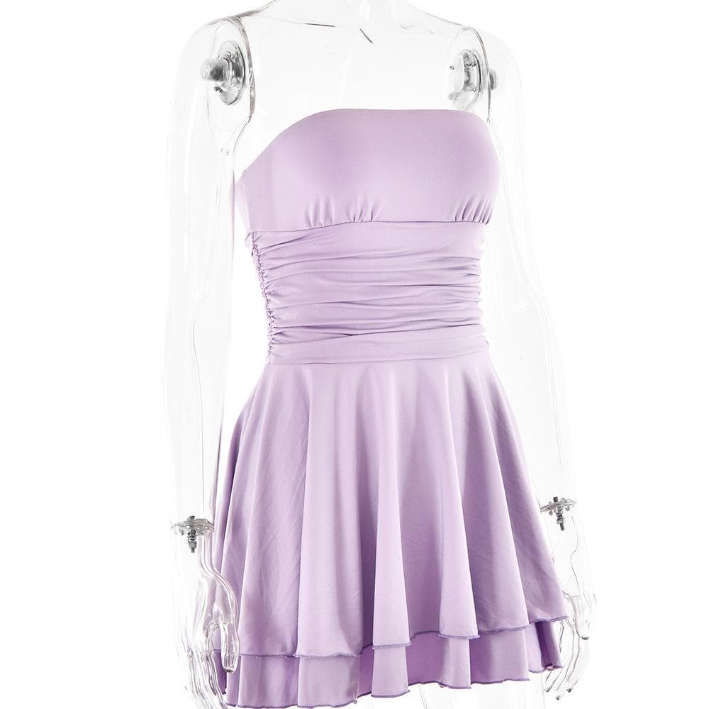 Ruched backless solid ruffle tube mini dress  | Festival Outfits Women