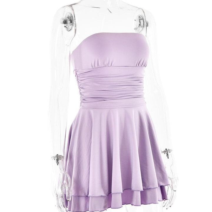 Ruched backless solid ruffle tube mini dress  | Festival Outfits Women