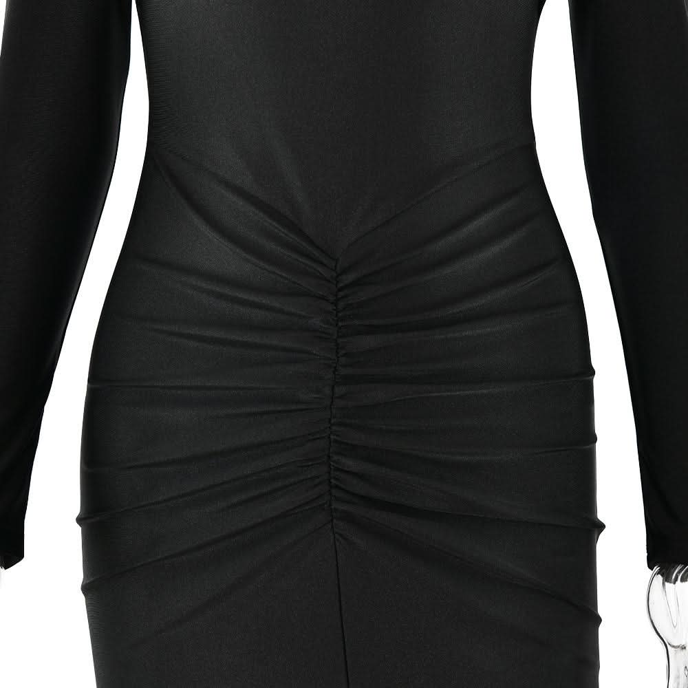 Hollow out long sleeve ruched slit solid cut out midi dress  | Festival Outfits Women