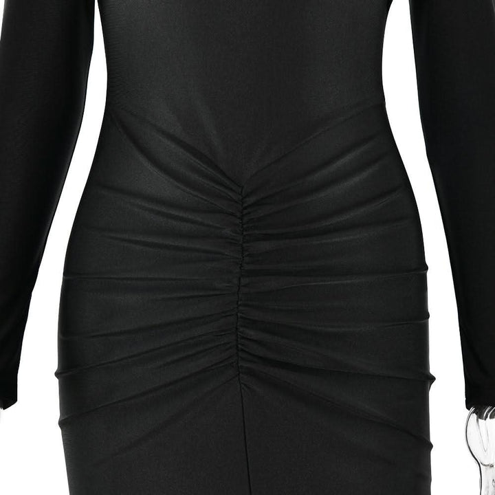 Hollow out long sleeve ruched slit solid cut out midi dress  | Festival Outfits Women