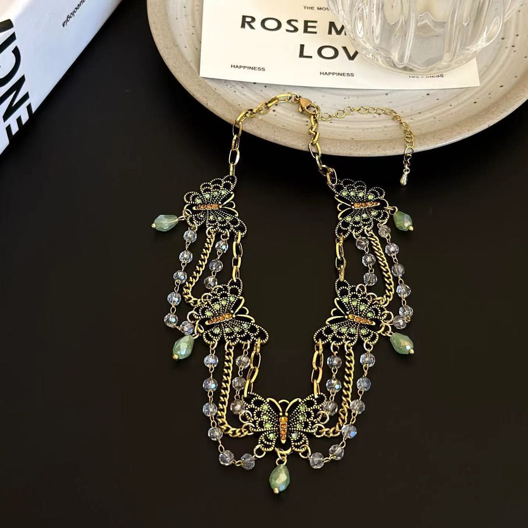 Layered green butterfly pendant choker necklace  | Festival Outfits Women