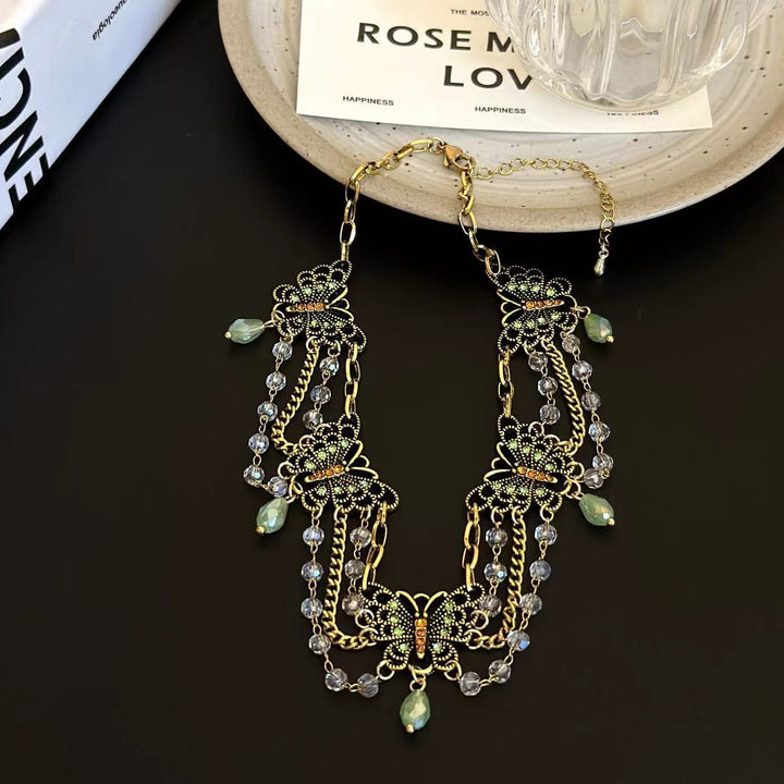 Layered green butterfly pendant choker necklace  | Festival Outfits Women