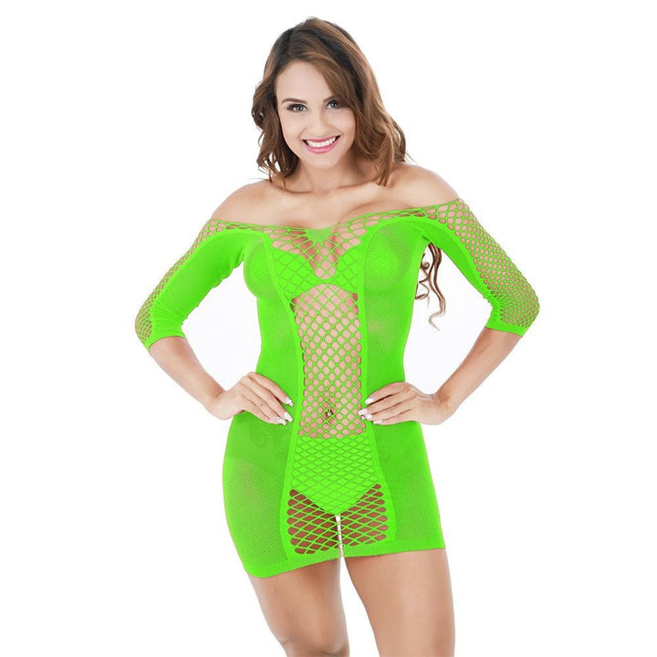 Long sleeve fishnet off shoulder mini dress  | Festival Outfits Women