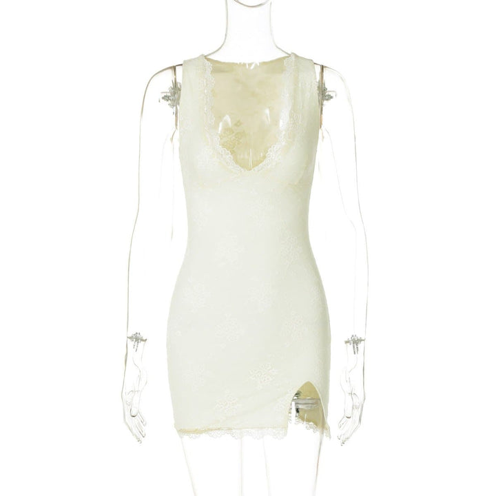 V neck sleeveless lace slit mini dress  | Festival Outfits Women