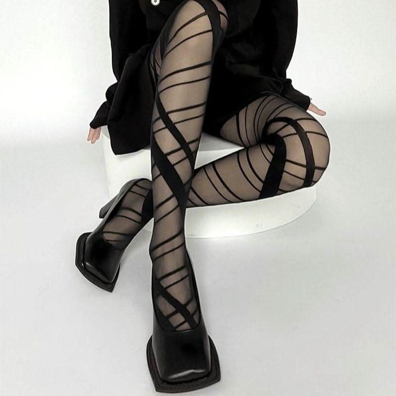 Irregular bandage sheer mesh tights  | Festival Outfits Women