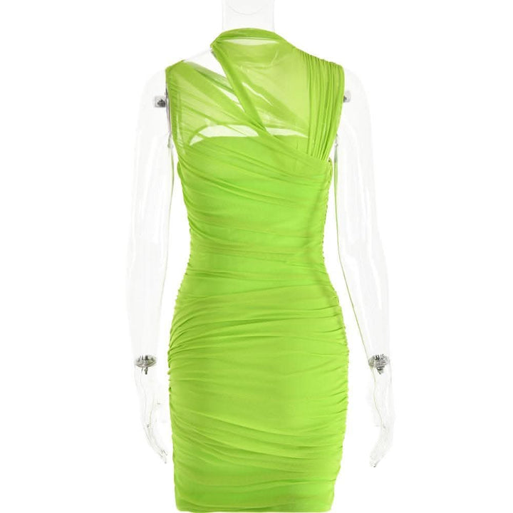 Sleeveless irregular hollow out mesh knotted ruched cut out mini dress-final-sale  | Festival Outfits Women
