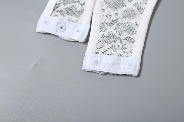 Lace v neck letter print button cami bodysuit  | Festival Outfits Women