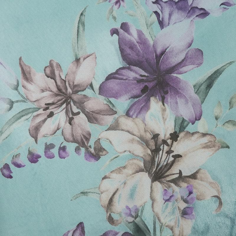 Ruched ruffle cowl neck  flower print mesh maxi skirt set-final-sale