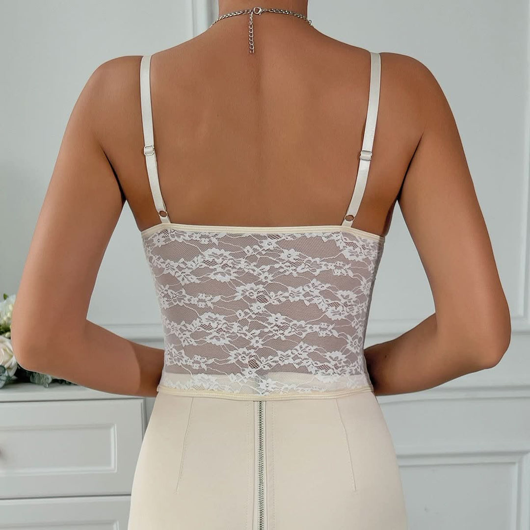 V neck lace corset ribbon backless cami top  | Festival Outfits Women