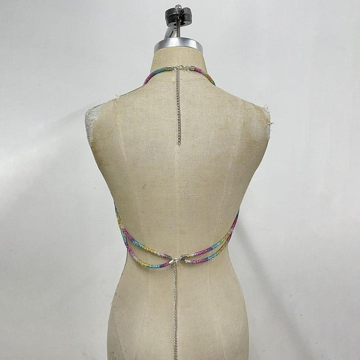 Halter beaded metal chain contrast bra top  | Festival Outfits Women