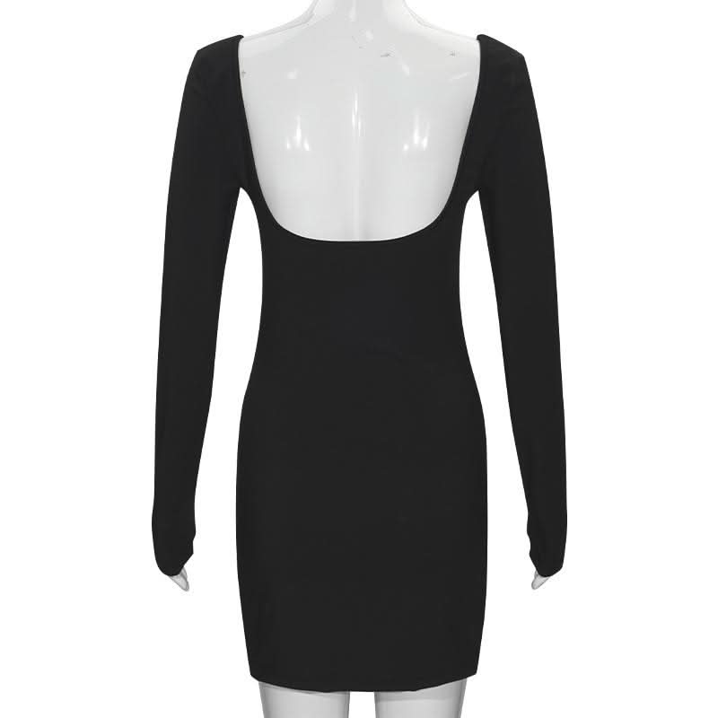 U neck long sleeve hollow out backless cut out mini dress  | Festival Outfits Women