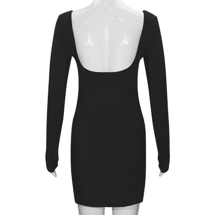 U neck long sleeve hollow out backless cut out mini dress  | Festival Outfits Women