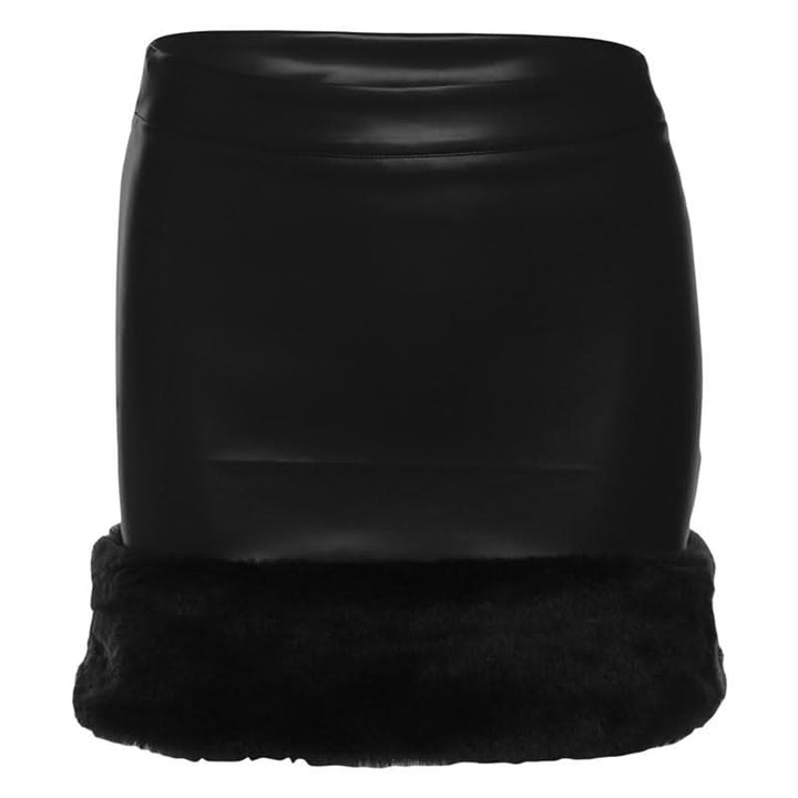 PU leather fluffy patchwork zip-up mini skirt Cargo Mini Skirt  | Festival Outfits Women