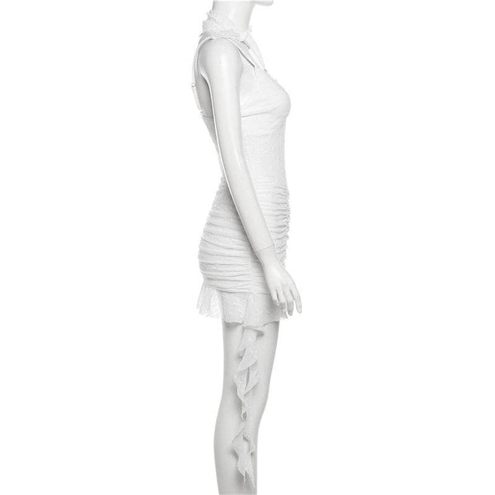 Ruched ruffle lace 2-way v neck cami mini dress  | Festival Outfits Women