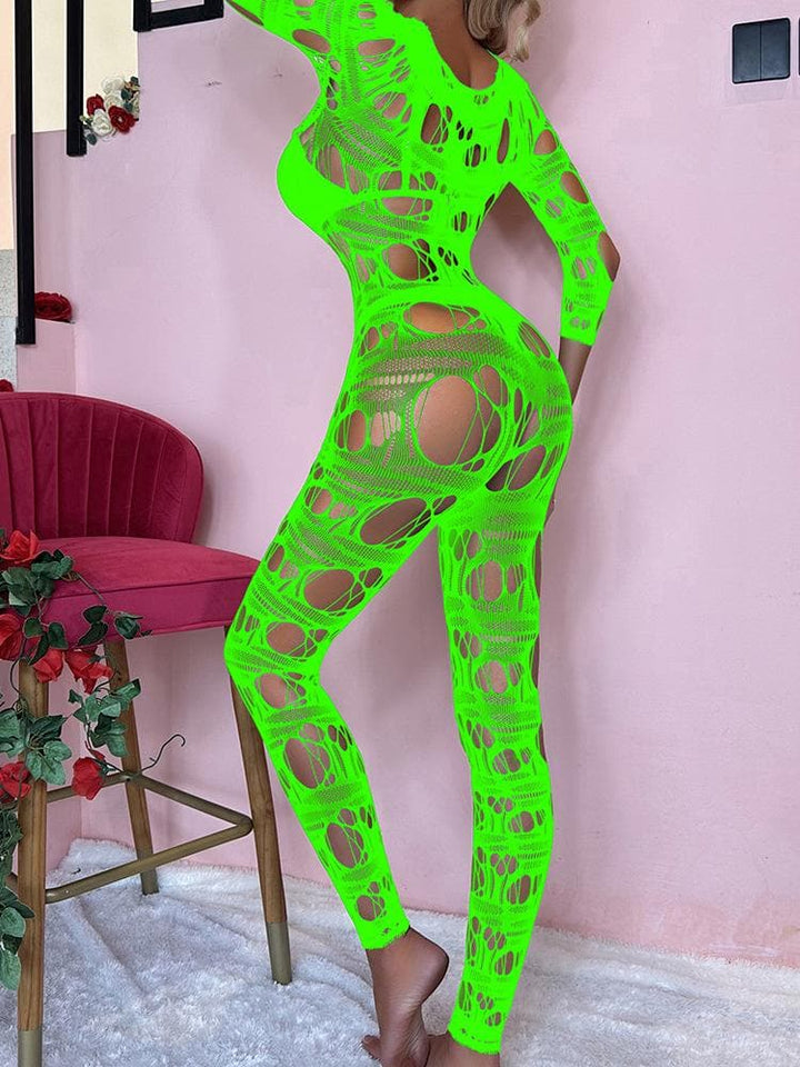 Long sleeve net hollow out padded bodystocking  | Festival Outfits Women