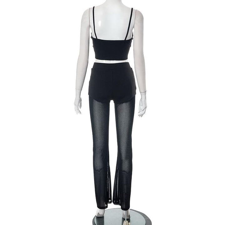 Mesh patchwork letter pattern cami pant set  | Festival Outfits Women-final-sale