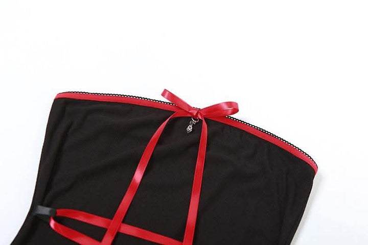 Lace up contrast lace hem bowknot backless tube mini dress-final-sale  | Festival Outfits Women