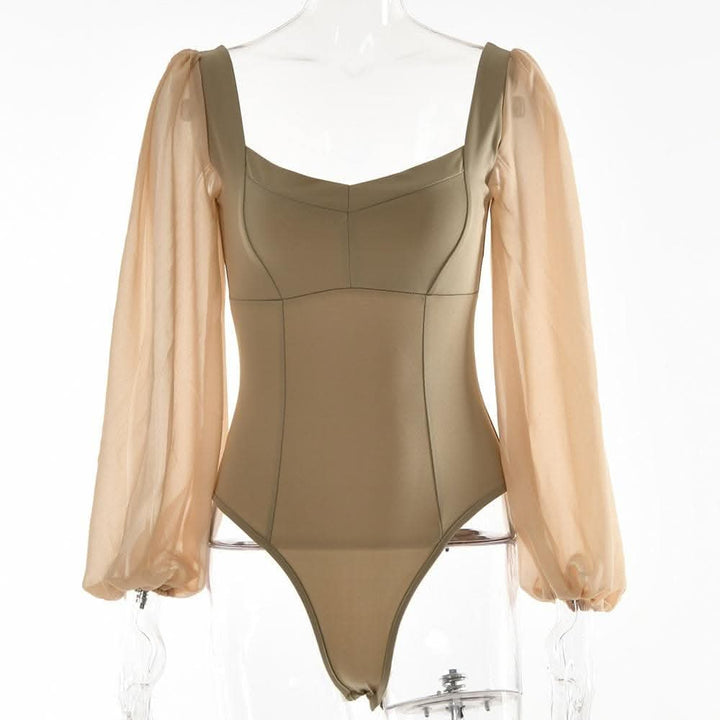 Solid v neck long sleeve mesh backless bodysuit-final-sale  | Festival Outfits Women