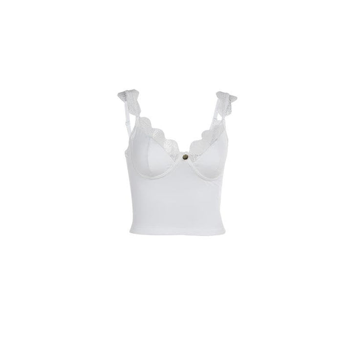 V neck lace hem flower applique cami top  | Festival Outfits Women