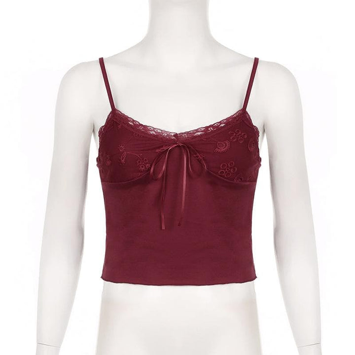 Lace patchwork bowknot backless cami top  | Festival Outfits Women-final-sale
