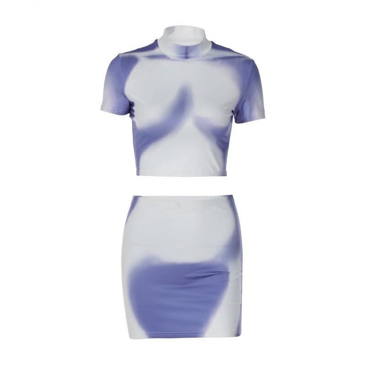 Short sleeve high neck contrast body print mini skirt set-final-sale  | Festival Outfits Women