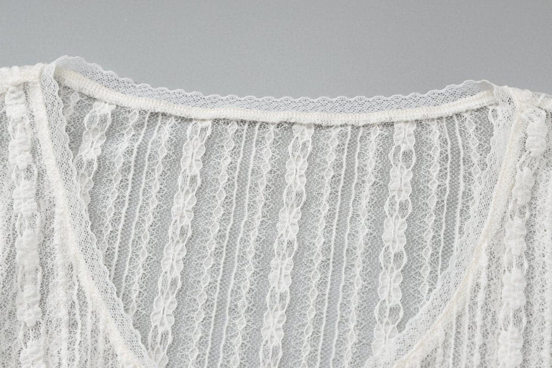 Short sleeve button lace see through crop top  | Festival Outfits Women