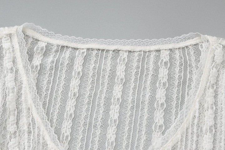 Short sleeve button lace see through crop top  | Festival Outfits Women