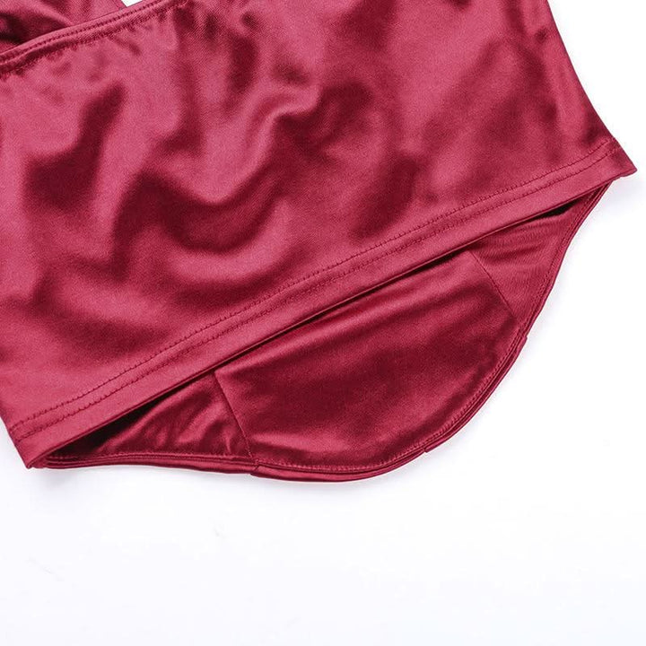 Satin v neck backless solid cami top  | Festival Outfits Women