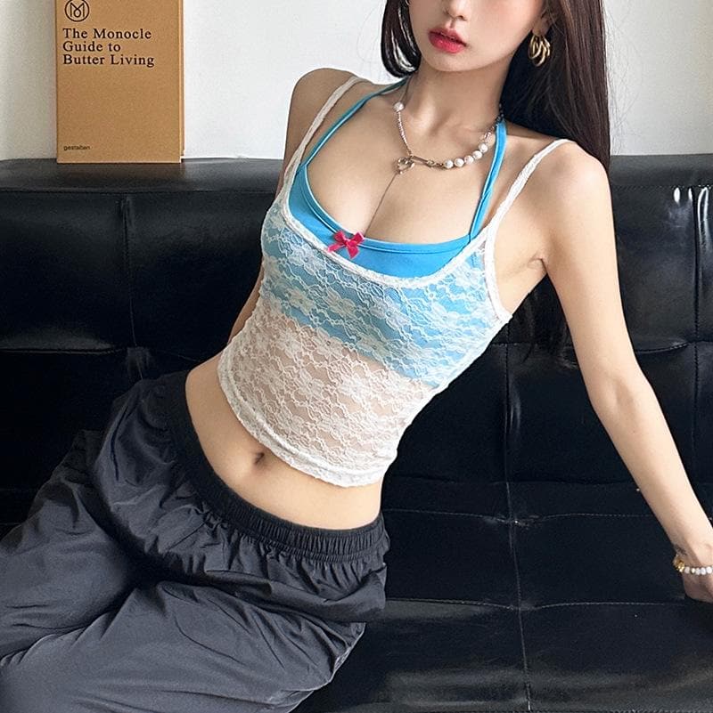 Halter lace bowknot 2 piece top  | Festival Outfits Women