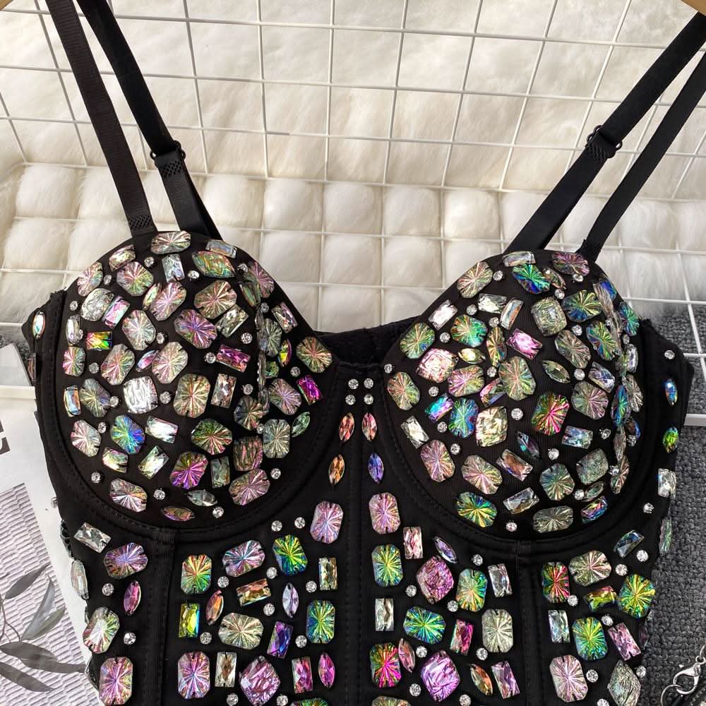 Button beaded v neck padded cami top  | Festival Outfits Women