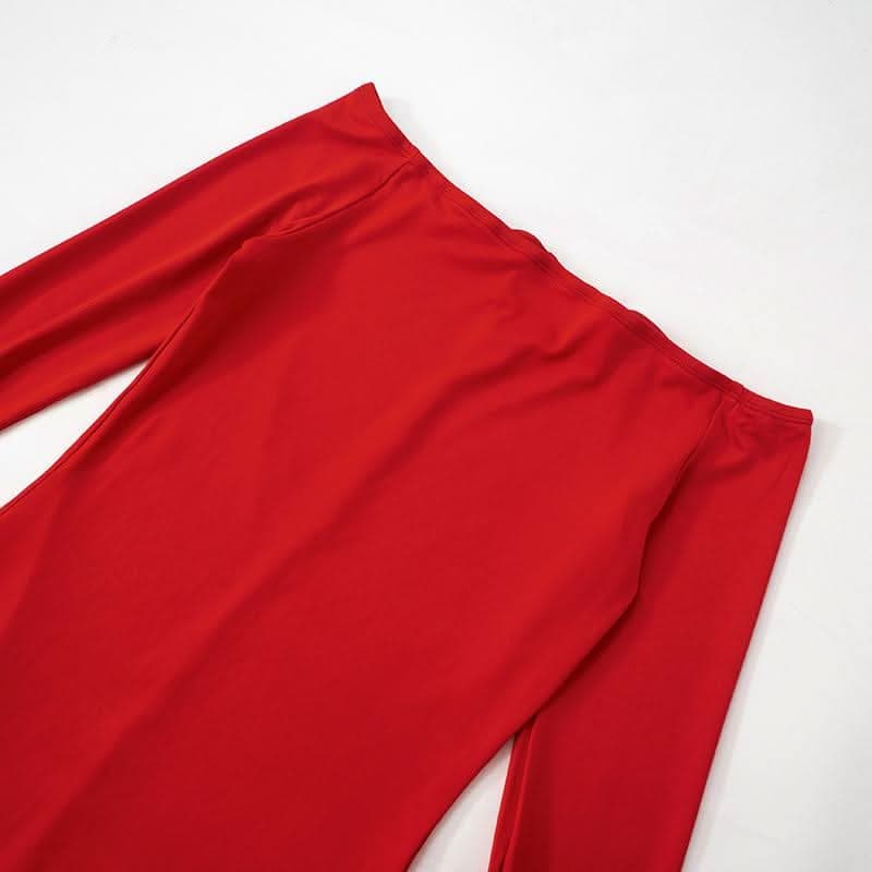 Long flared sleeve off shoulder ruched slit maxi dress-final-sale  | Festival Outfits Women