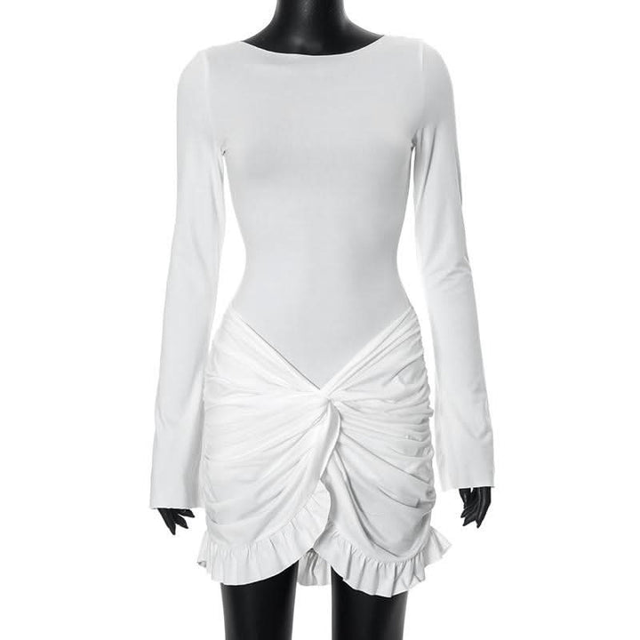 Long sleeve crewneck ruched mini dress  | Festival Outfits Women
