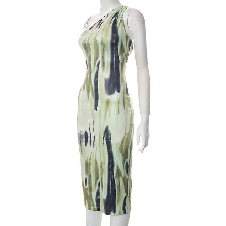 One shoulder backless tie dye irregular midi dress-final-sale  | Festival Outfits Women