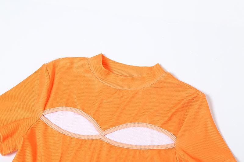 Rigar midi mai gajeren hannu mai kama da ta crewneck mai kama da wacce aka yanke | Kayan Biki na Mata