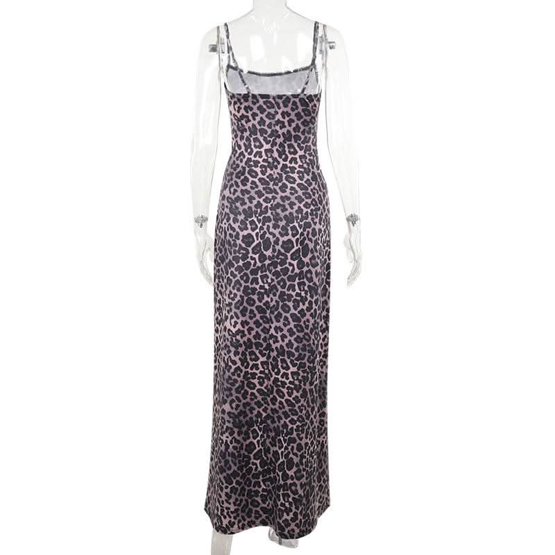Leopard print square neck backless cami maxi dress  | Festival Outfits Women