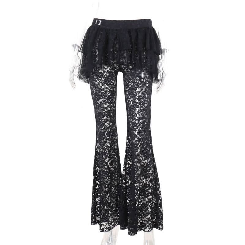 Ruffle lace buckle irregular medium rise pant  | Festival Outfits Women