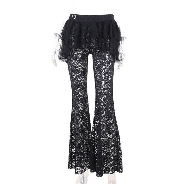 Ruffle lace buckle irregular medium rise pant  | Festival Outfits Women