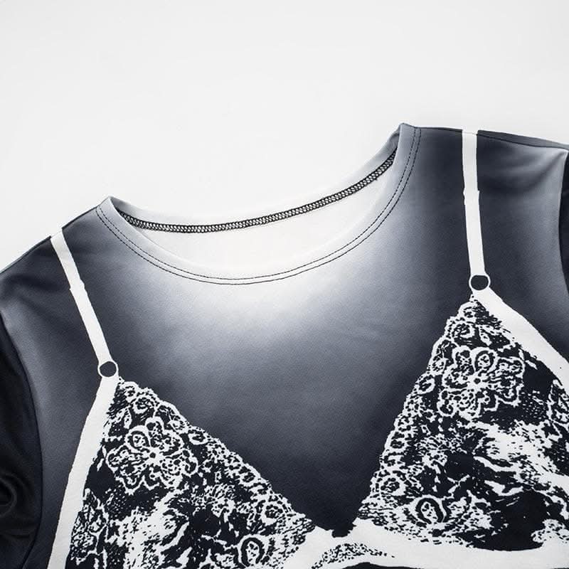 Long sleeve body print gradient crewneck contrast top-final-sale  | Festival Outfits Women