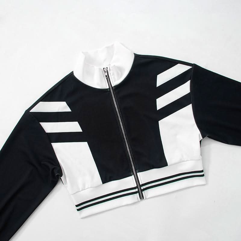 Turnover collar zip-up contrast sports pants set  | Festival Outfits Women