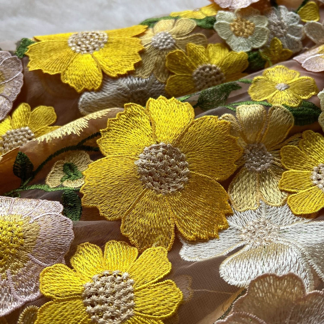 Crewneck short sleeve flower embroidery zip-up maxi dress  | Festival Outfits Women