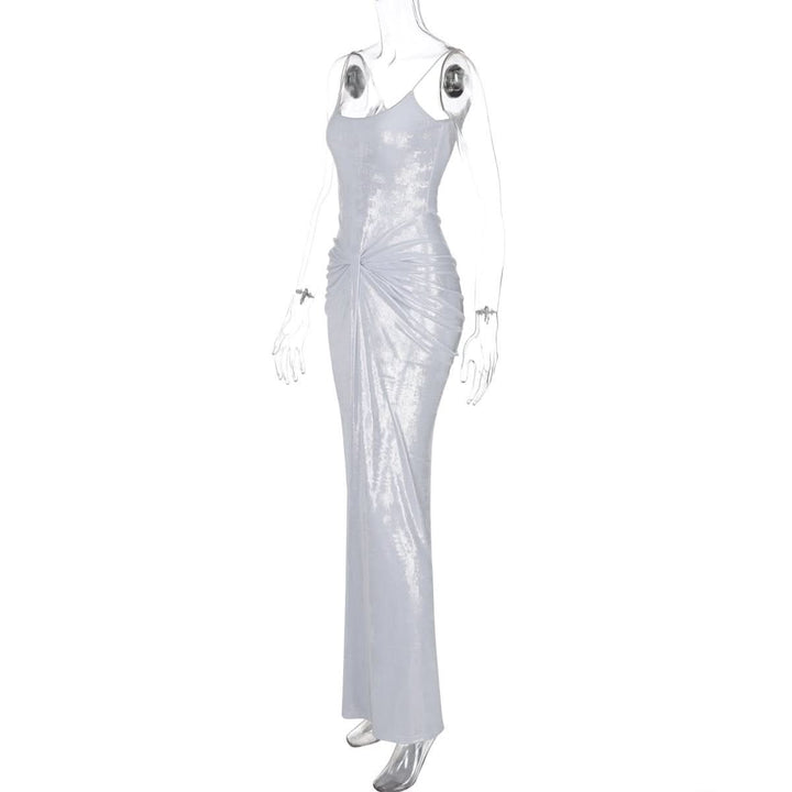 U neck metallic ruched backless cami maxi dress  | Festival Outfits Women