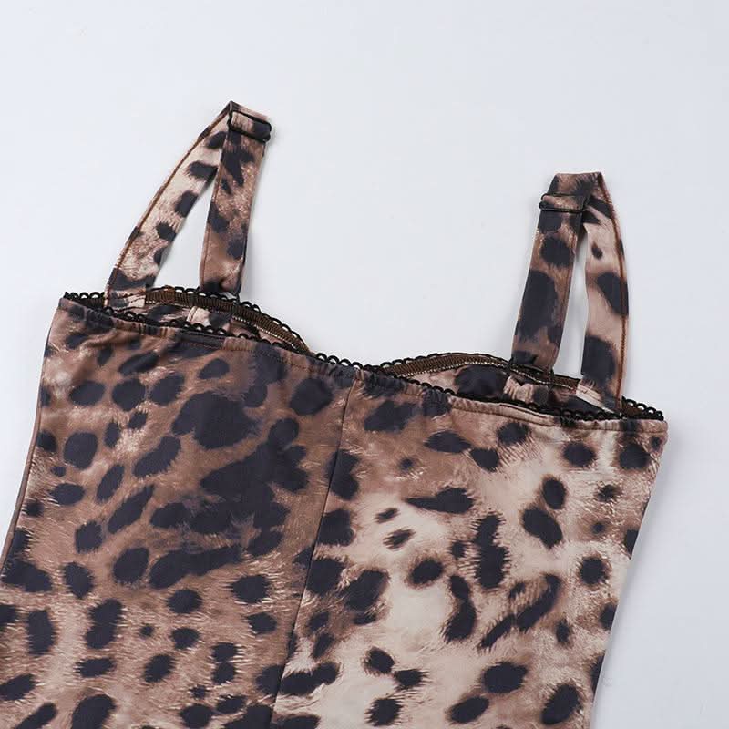 Leopard print v neck backless tank jumpsuit  | Festival Outfits Women