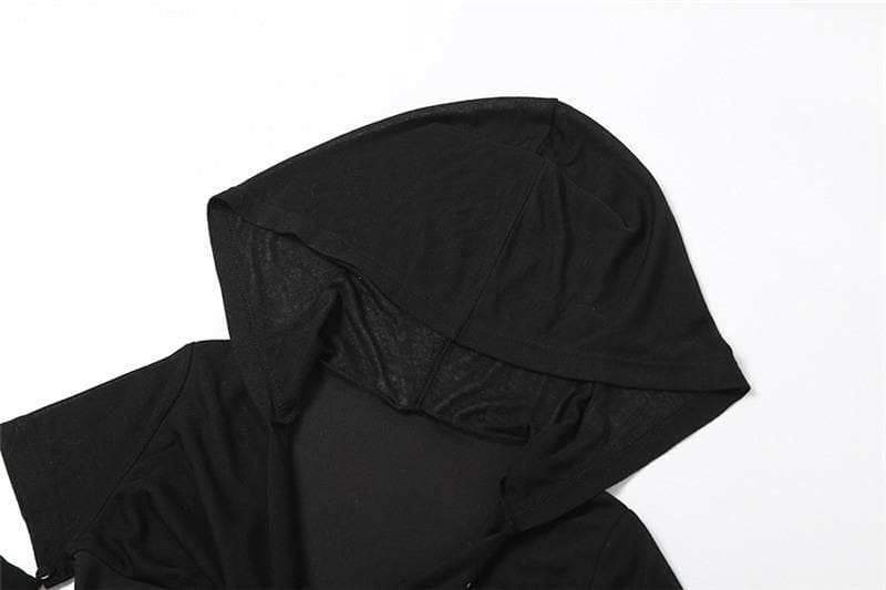 Hoodie cowl neck hollow out long sleeve corset crop cut out top-final-sale