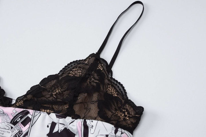 V neck abstract lace cami mini dress  | Festival Outfits Women-final-sale