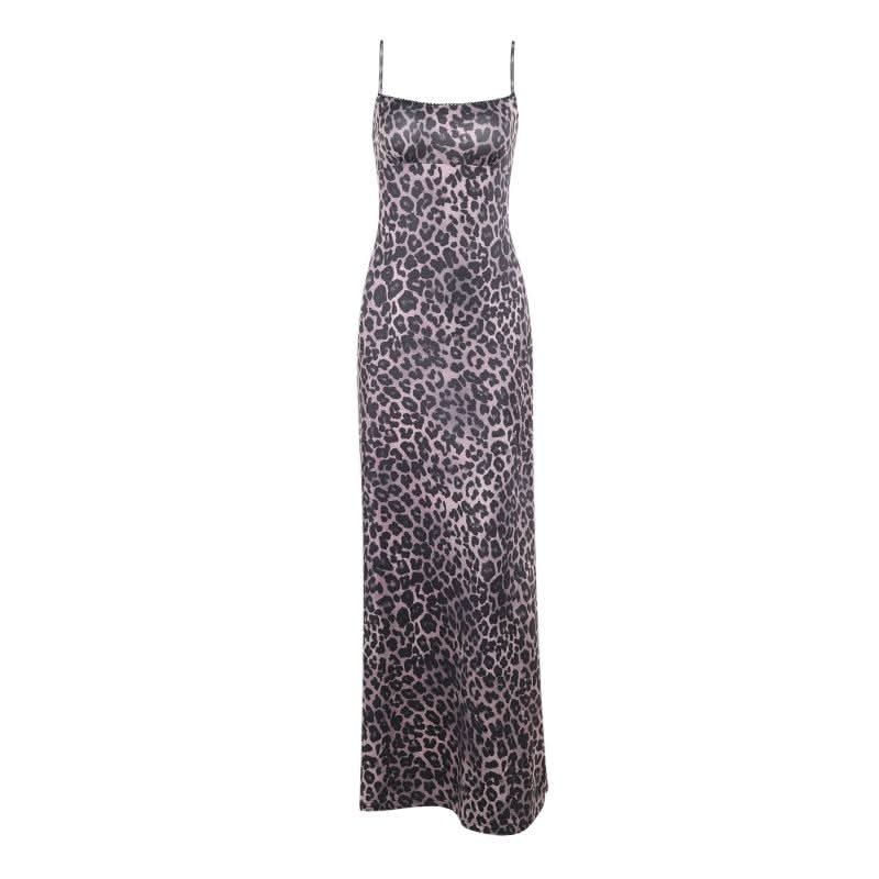 Leopard print square neck backless cami maxi dress  | Festival Outfits Women
