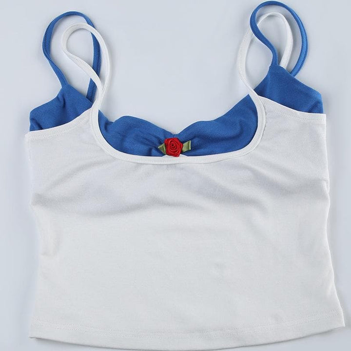 Flower applique ruched 2 piece cami top  | Festival Outfits Women