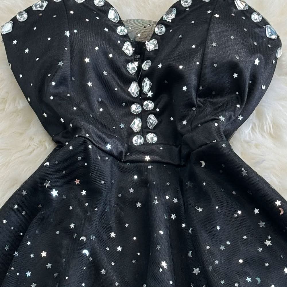 Sweetheart neck beaded glitter mesh mini dress  | Festival Outfits Women