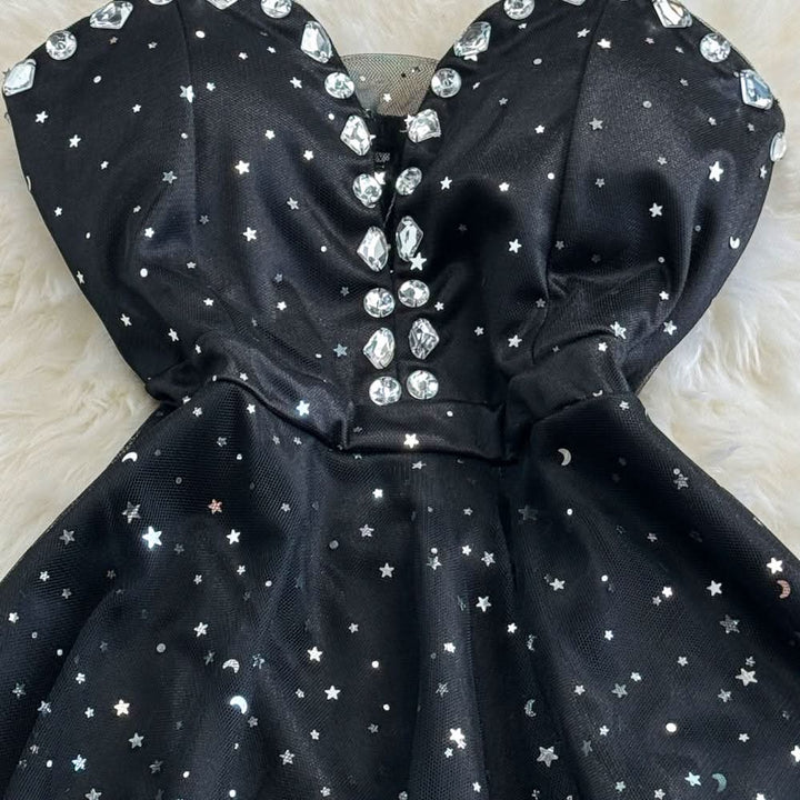 Sweetheart neck beaded glitter mesh mini dress  | Festival Outfits Women