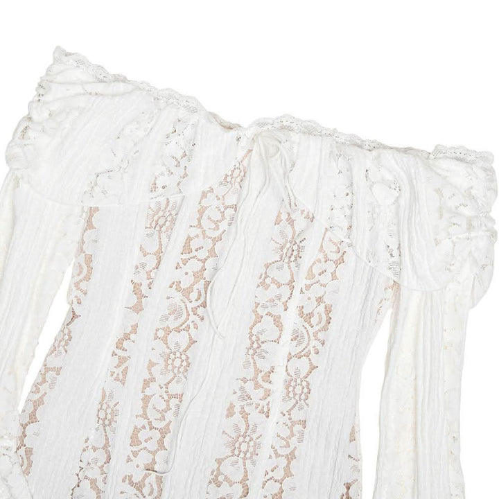 Long flared sleeve off shoulder lace mini dress  | Festival Outfits Women